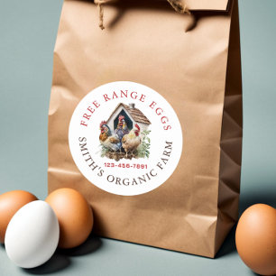 Sticker Rond Oeufs frais de la ferme d'aquarelles