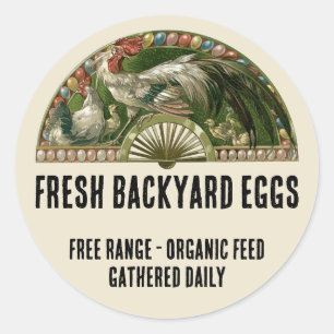 Sticker Rond Oeufs frais ! Poulets et oeufs Art nouveau vintage