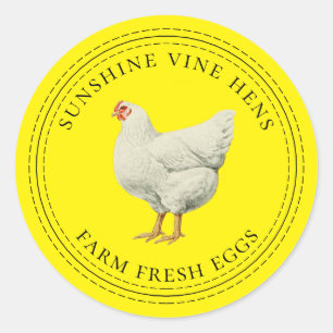 Sticker Rond Oeufs frais Vintage Hen Oeufs carton jaune vif