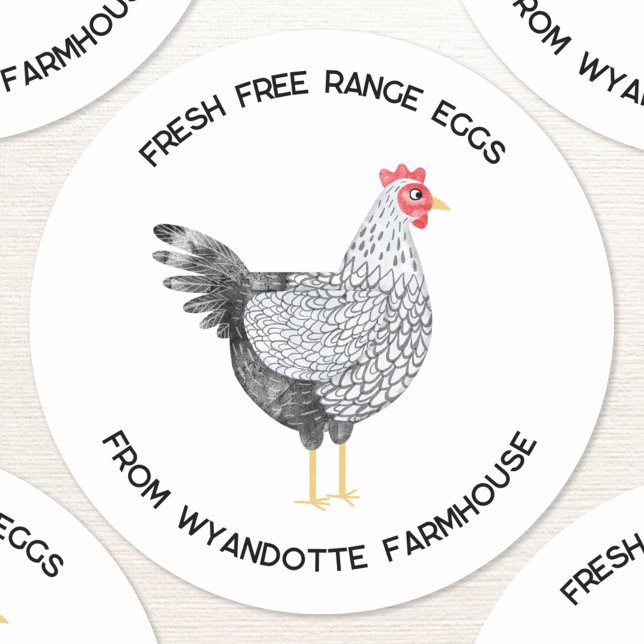 Sticker Rond Oeufs Wyandotte Poulet frais Libre Gamme (Wyandotte Chicken watercolor hen custom text fresh free range eggs stickers)