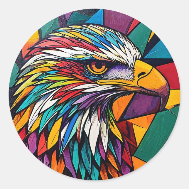 Sticker Rond OEuvre colorée d'aigle (Devant)