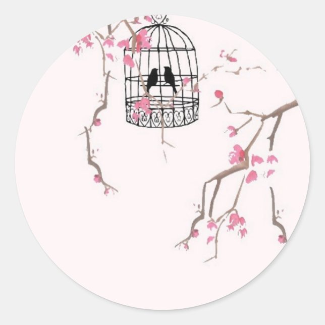 Sticker Rond OEuvre d'art originale de cage à cerisier fleuri (Devant)