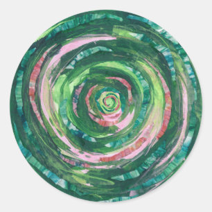 Sticker Rond Oeuvre rose-verte Chakra 4e Coeur #2