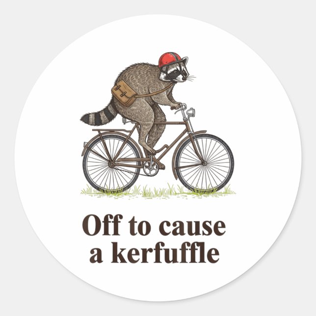Sticker Rond Off To Cause A Kerfuffle Funny Raccoon Meme Boys M (Devant)
