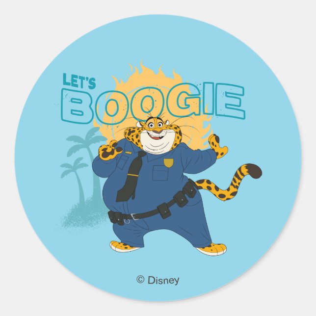 Sticker Rond Officer Clawhauser - Let's Boogie (Devant)