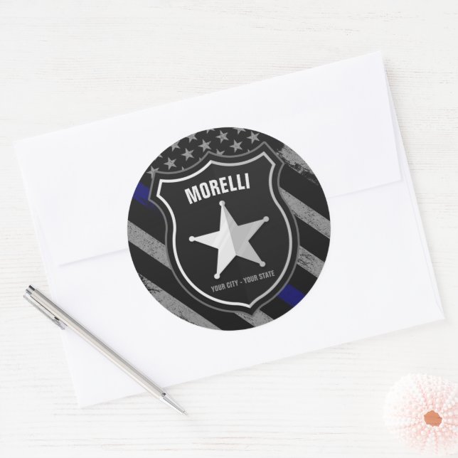 Sticker Rond Officier de police Shérif Cop Flag (Enveloppe)
