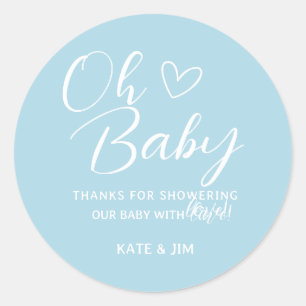 Sticker Rond Oh Baby Baby shower bleu clair Merci