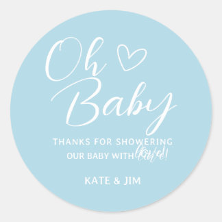 Sticker Rond Oh Baby Baby shower bleu clair Merci