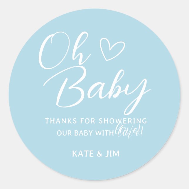 Sticker Rond Oh Baby Baby shower bleu clair Merci (Devant)