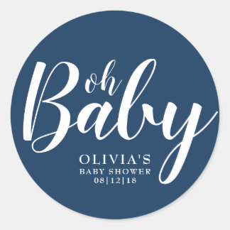 Sticker Rond Oh Baby - Baby shower bleu marine
