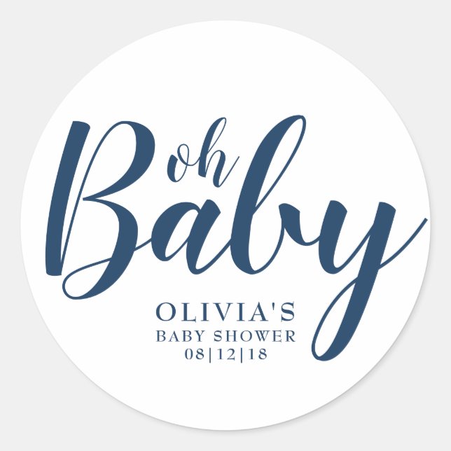 Sticker Rond Oh Baby - Baby shower bleu marine (Devant)