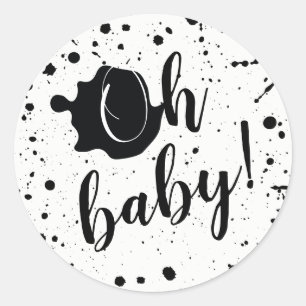 Sticker Rond Oh Baby Baby shower de peinture noir et blanc