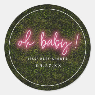 Sticker Rond Oh Baby Baby shower en Boxwood rose Neon