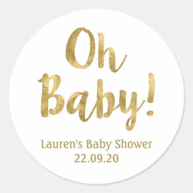 Sticker Rond Oh Baby baby shower or (Devant)