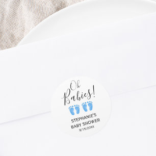 Sticker Rond Oh Baby Blue Feet Twins Baby shower