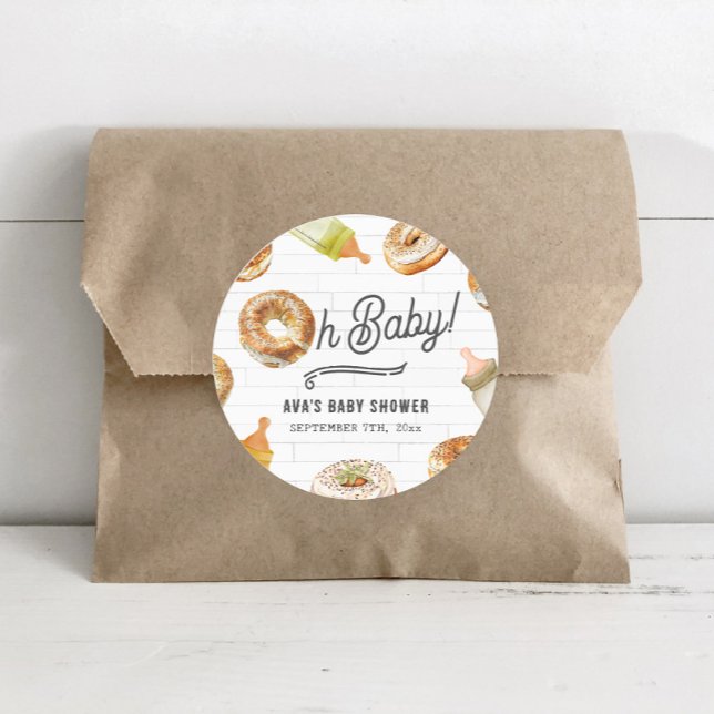 Sticker Rond Oh Baby Bottles & Bagels Baby shower Brunch (Créateur téléchargé)