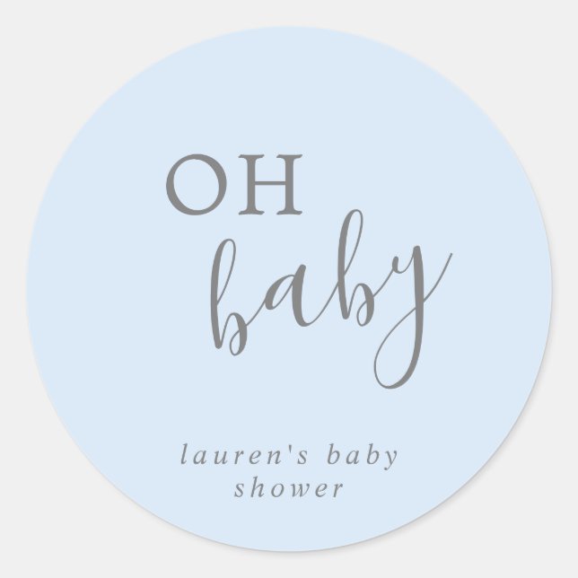 Sticker Rond Oh Baby Boy Blue Simple Baby shower élégant (Devant)