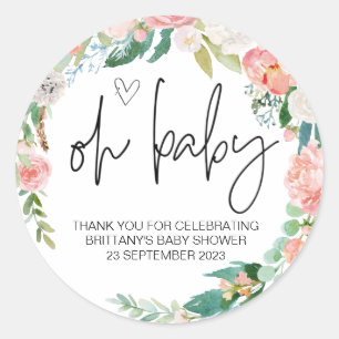 Sticker Rond Oh Baby Boy Girl mignonne Baby shower Party Favori
