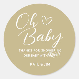 Sticker Rond Oh Baby Earth Tone Baby shower Merci