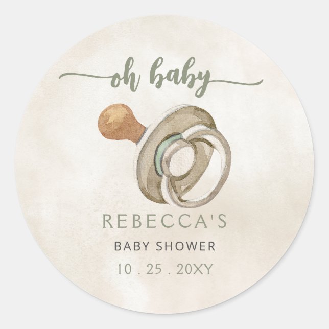 Sticker Rond Oh Baby Genre Neutre Boho Baby shower Invitation (Devant)