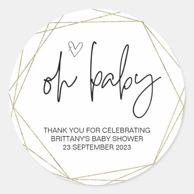 Sticker Rond Oh Baby Girl Garçon mignon Baby shower simple Élég (Devant)