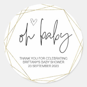 Sticker Rond Oh Baby Girl Garçon mignon Baby shower simple Élég