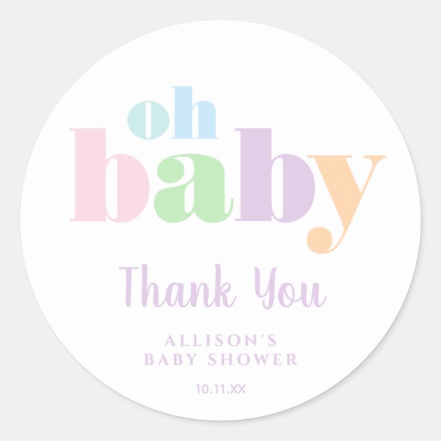 Sticker Rond Oh Baby Minimal moderne Pastel Douche Merci (Devant)