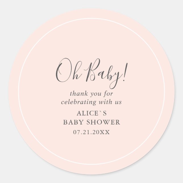 Sticker Rond Oh Baby Moderne Baby shower Simple (Devant)