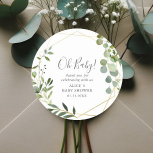 Sticker Rond Oh Baby Moderne Feuillage Baby Shower Classique