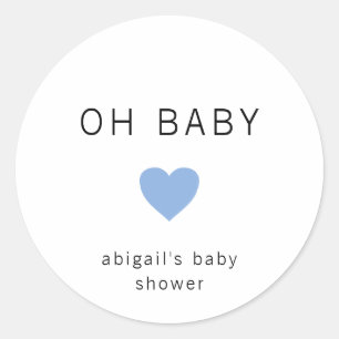 Sticker Rond Oh Baby moderne minimaliste Baby shower garçon ble