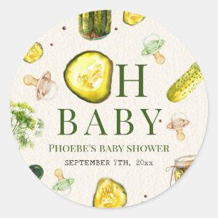 Sticker Rond Oh Baby Pickles + Tétines Baby Shower Neutre