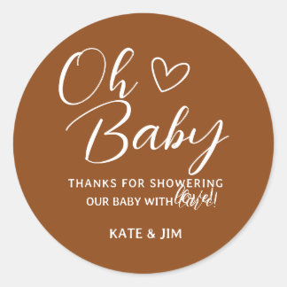 Sticker Rond Oh Baby Saddle Baby shower Brown Merci