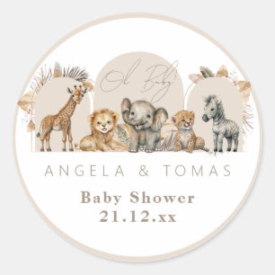 Sticker Rond Oh Baby Safari Animaux Boho Baby shower