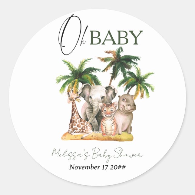 Sticker Rond Oh Baby Safari Animaux sauvages Baby shower tropic (Devant)