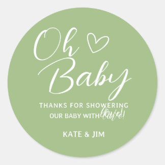 Sticker Rond Oh Baby Sage Vert Baby shower Merci Message