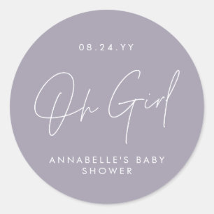 Sticker Rond oh Baby shower fille script violet lilas élégant