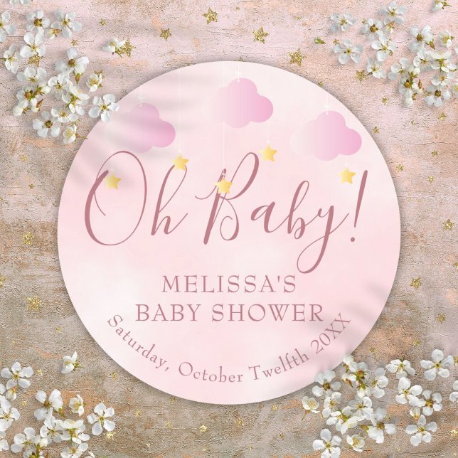 Sticker Rond Oh Baby Soft Pink Twinkle Baby shower Twinkle (Oh Baby Soft Pink Twinkle Twinkle Baby Shower Classic Round Sticker)
