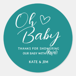 Sticker Rond Oh Baby Turquoise Genre Neutre Baby shower Merci