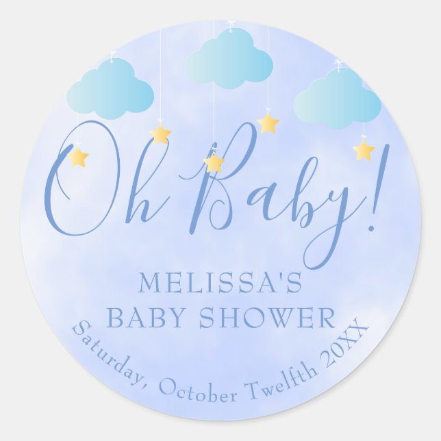Sticker Rond Oh Baby Twinkle Twinkle Boy Baby shower bleu (Devant)
