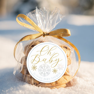 Sticker Rond Oh Baby Winter Wonderland Blue Baby Shower Favor