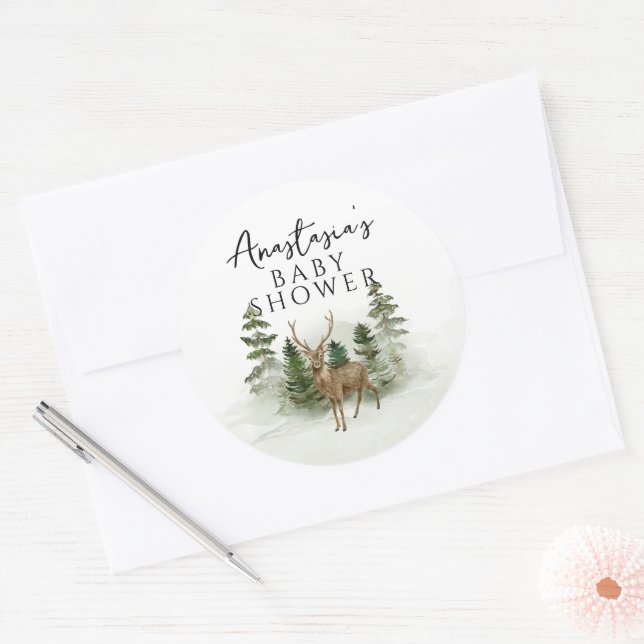 Sticker Rond Oh Baby Woodland Aquarelle Baby shower rustique (Enveloppe)