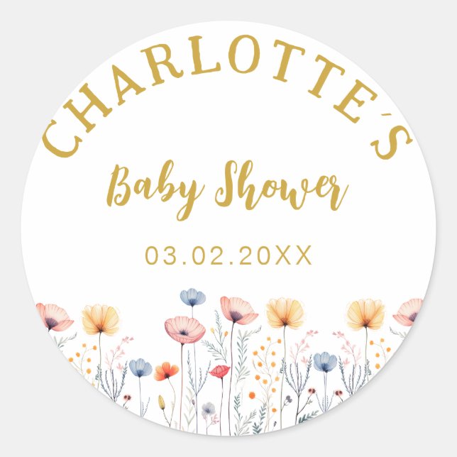 Sticker Rond OH BÉBÉ ! Fleur sauvage frais | Baby shower blanc (Devant)