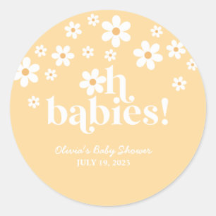 Sticker Rond Oh Bébés bohème Daisy jaunes jumeaux Baby Shower