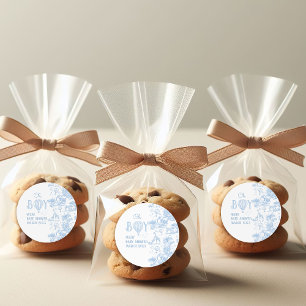 Sticker Rond Oh Boy Blue Toile Safari Baby shower animal