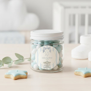 Sticker Rond Oh Boy Bow Manège Rayure Bleue Baby Shower