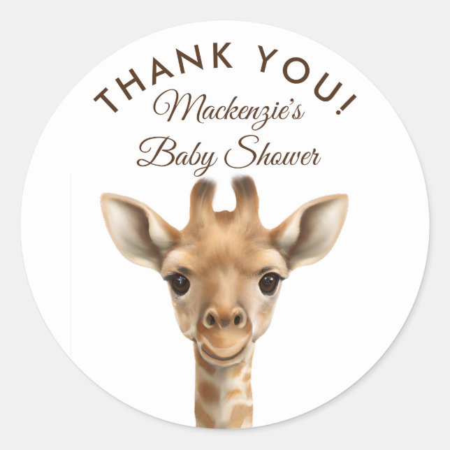 Sticker Rond Oh Boy Giraffe Safari Baby shower Merci (Devant)
