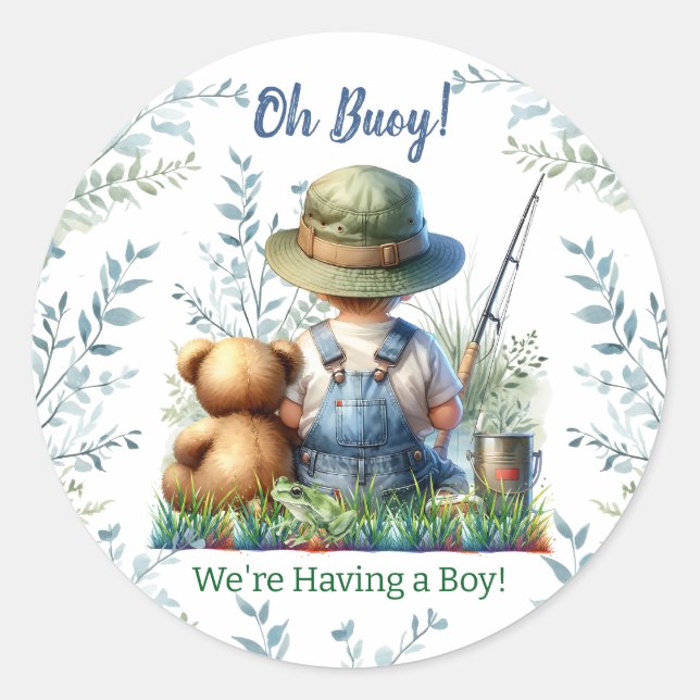 Sticker Rond Oh Buoy, c'est un garçon ! Baby shower à thème de  (Devant)