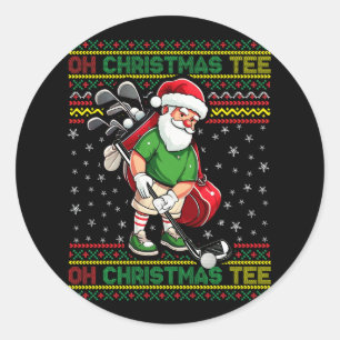 Sticker Rond Oh Christmas Tee Golf Santa Claus Jouer Golf Gol
