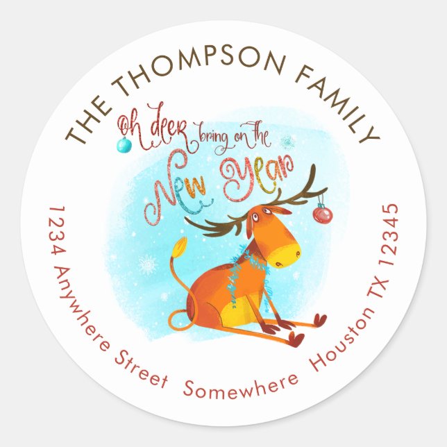 Sticker Rond Oh Deer Apporte Le Nouvel An Nom Adresse (Devant)