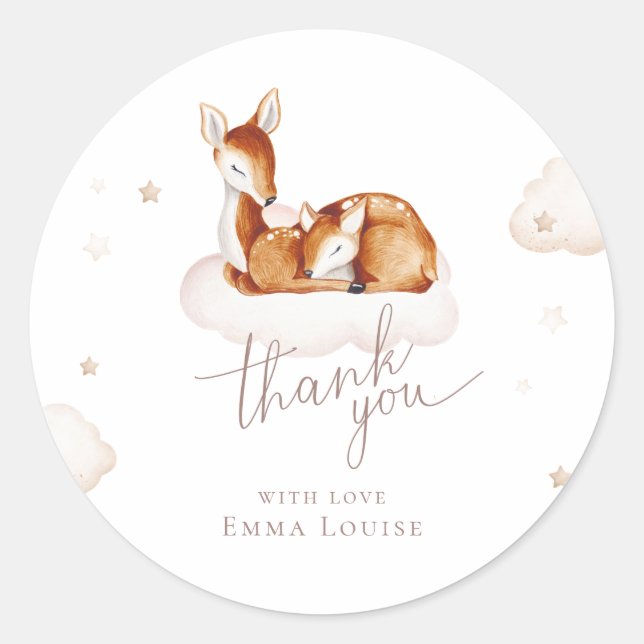 Sticker Rond Oh Deer Baby shower d'aquarelle neutre pour le gen (Devant)